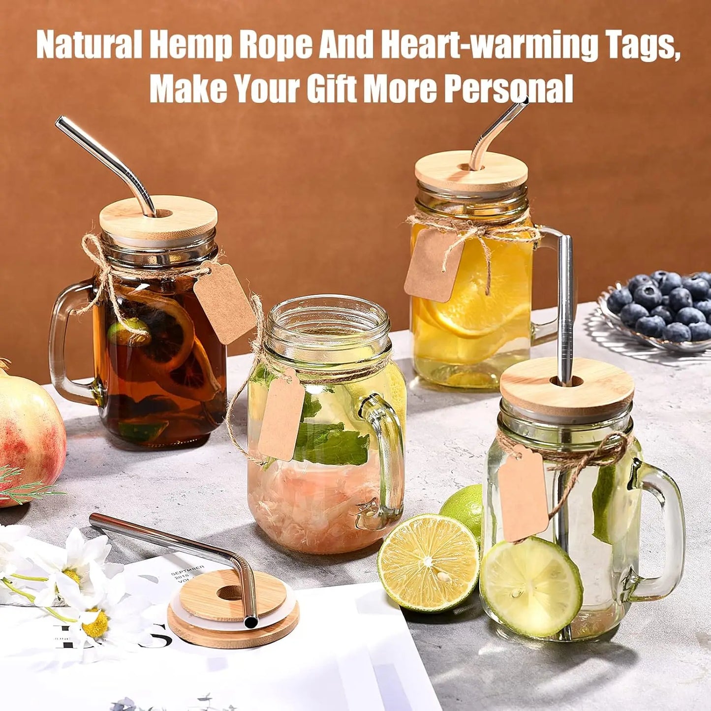 Mason Jars With Handle Glass Cups With Lids And Straws Set Of 12