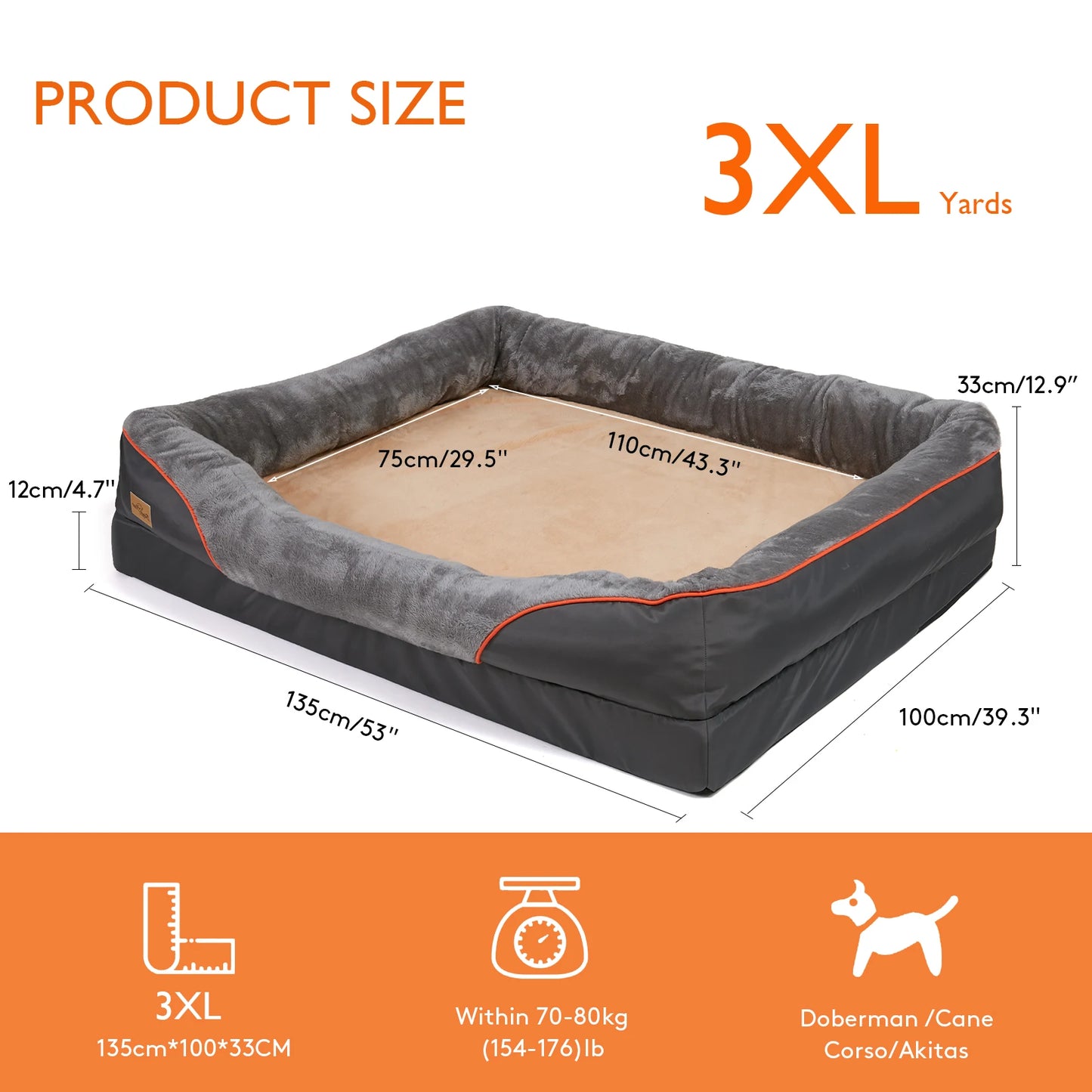 BINGOPAWCN Hypoallergenic Dog Bed With Removable Washable Cover