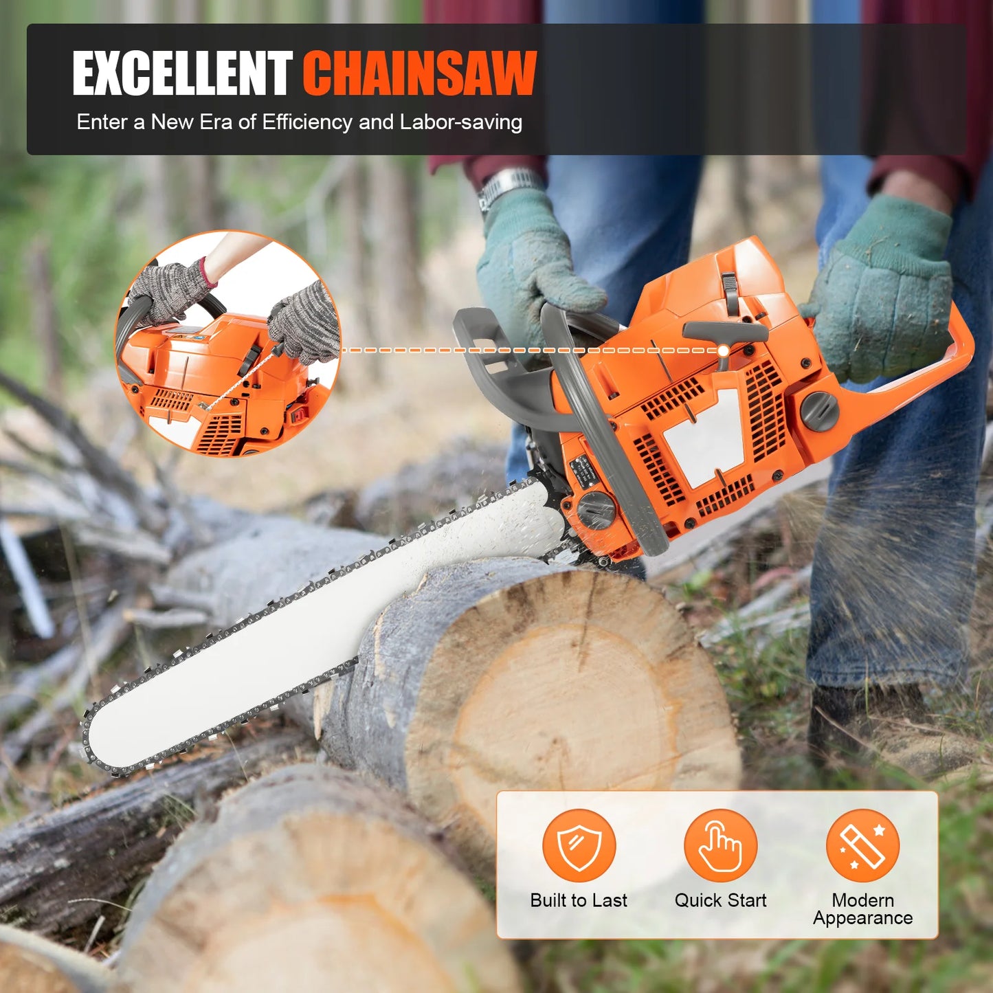 Gasoline Chainsaw 65cc 72cc Two Cycle Farm Wood Cutting