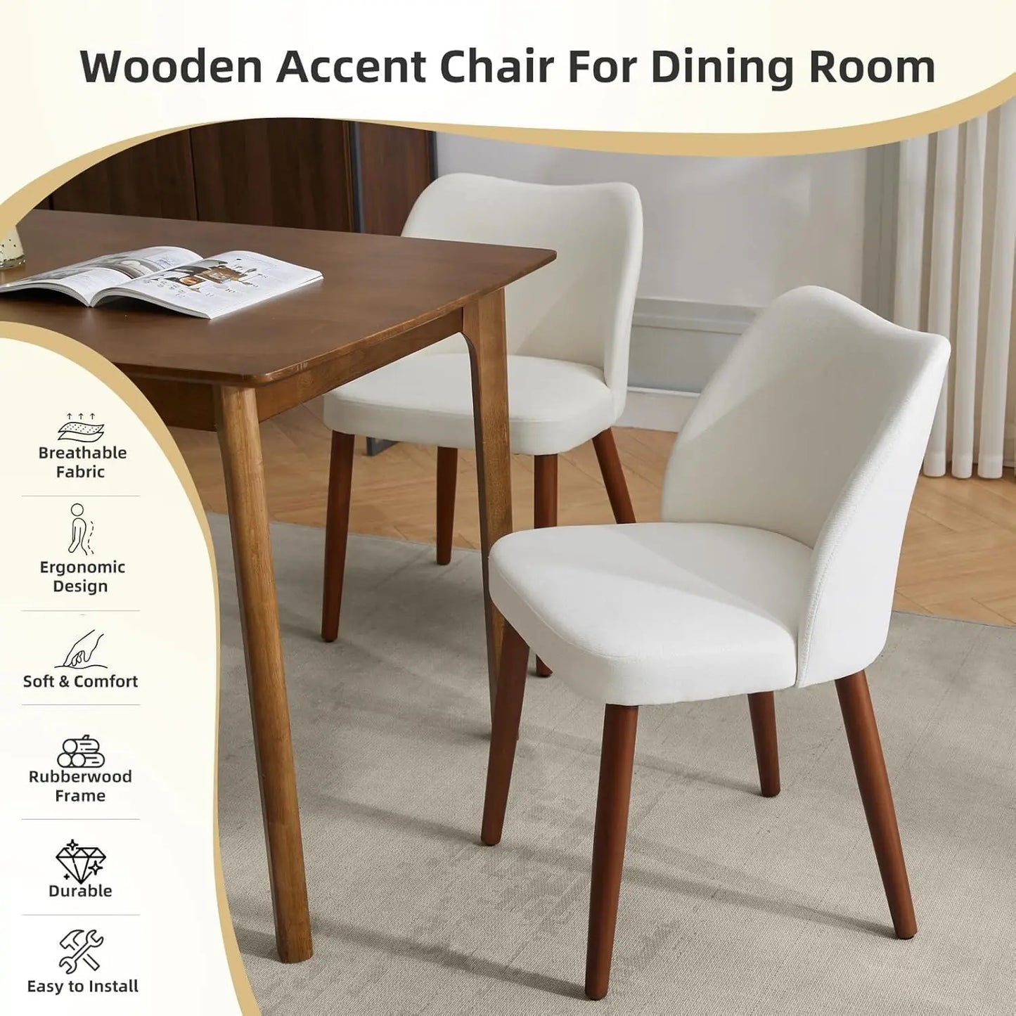 HobbyLane Mid Century Dining Chairs With Wood Legs Linen Upholstered
