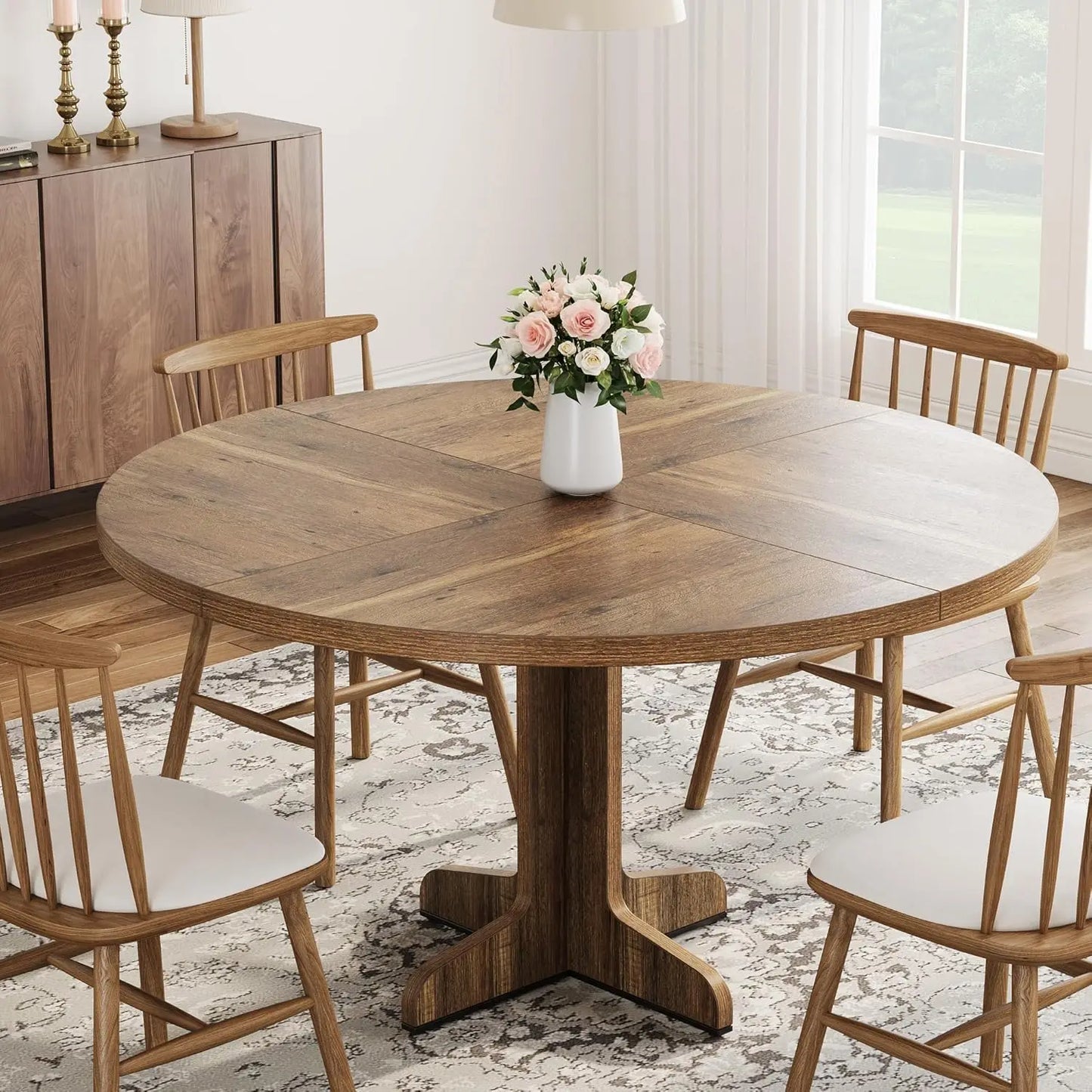 Studyset Round Dining Table For 4 Farmhouse Wood Top