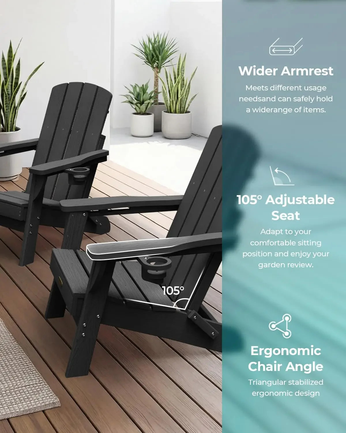 Folding Adirondack Chairs 4 Pack All Weather HDPE With Cupholders