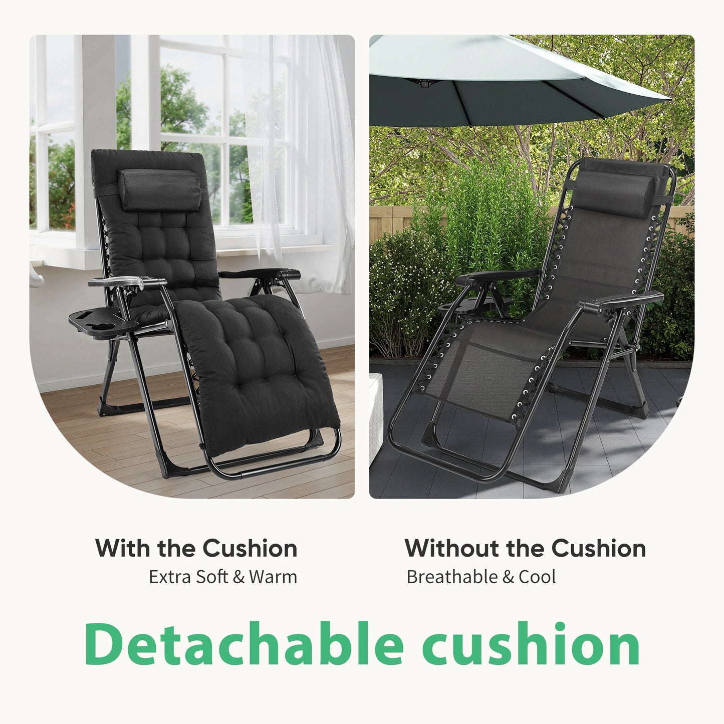 JHK Zero Gravity Recliner Folding Outdoor Lounge Chair With Cup Holder