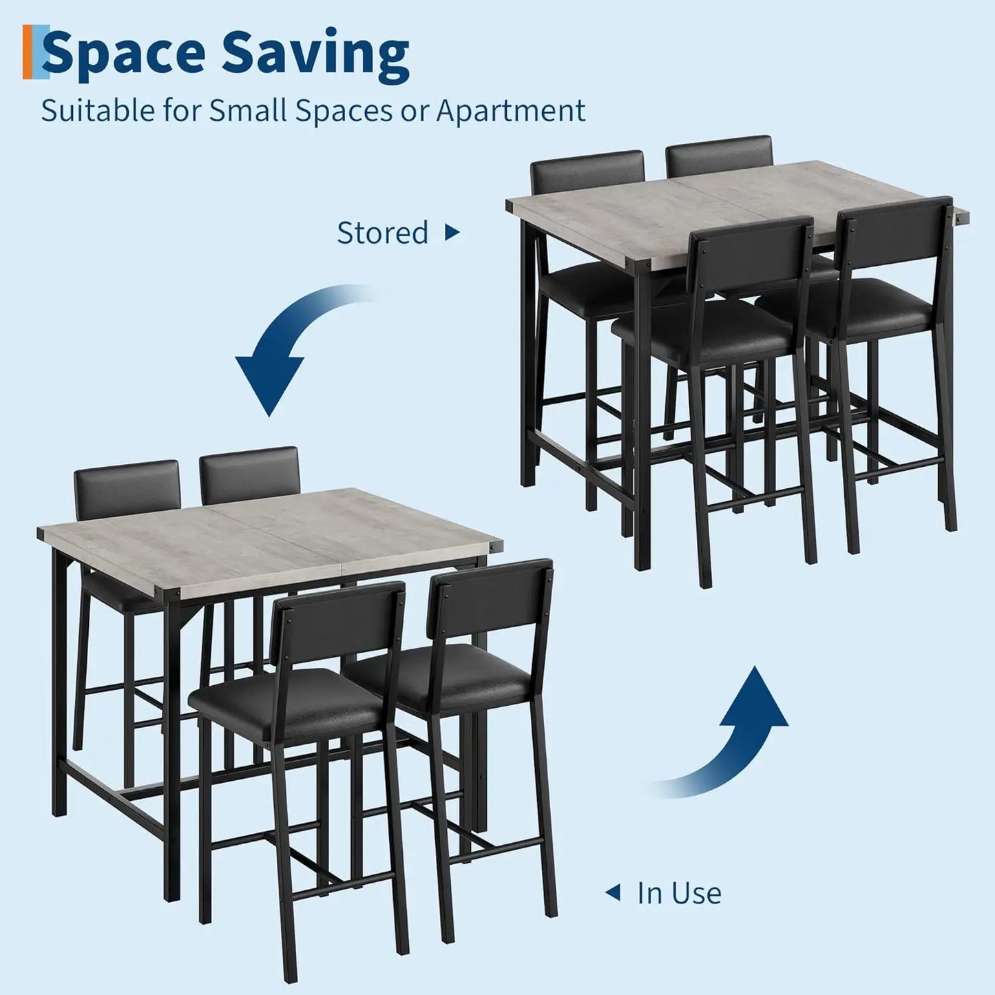 HiMISS 5Piece Dining Table Set With Bar Table And Chairs