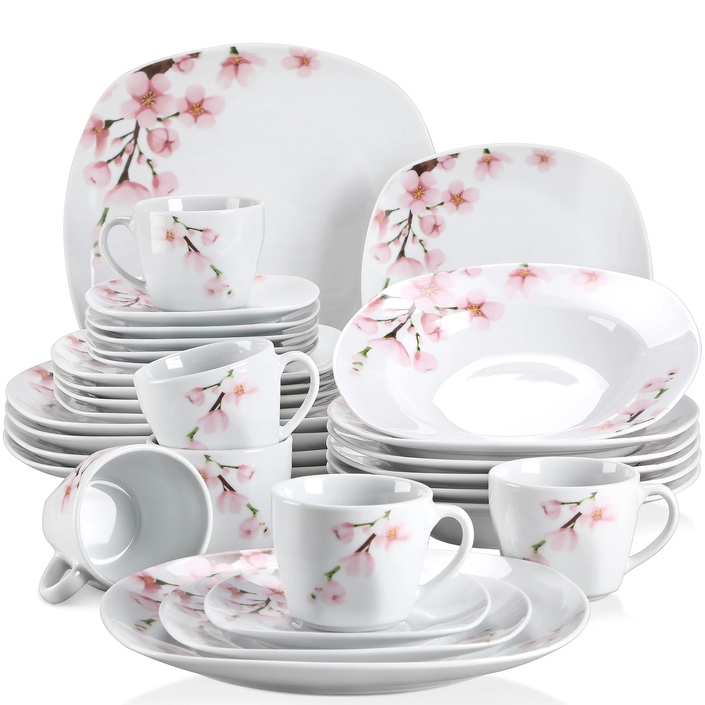 MALACASA Floral Porcelain Dinnerware Set Service For 6