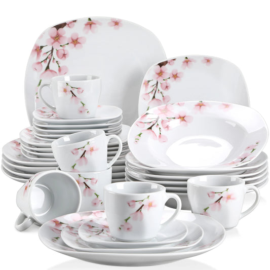 MALACASA Floral Porcelain Dinnerware Set Service For 6