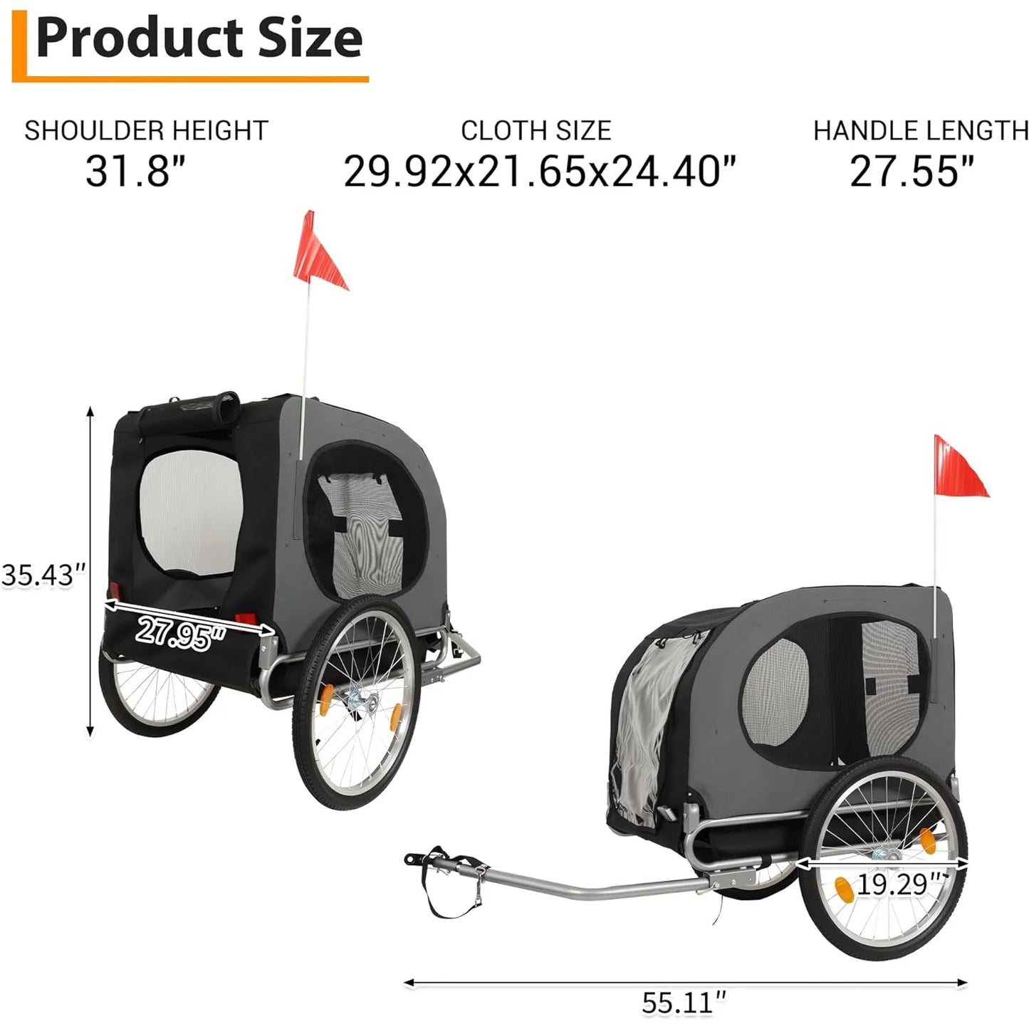 HiMISS Steel Dog Bike Trailer Folding Pet Carrier 40kg Capacity
