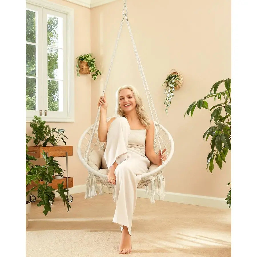 Macrame Hammock Chair Cushion For Indoor Outdoor Use