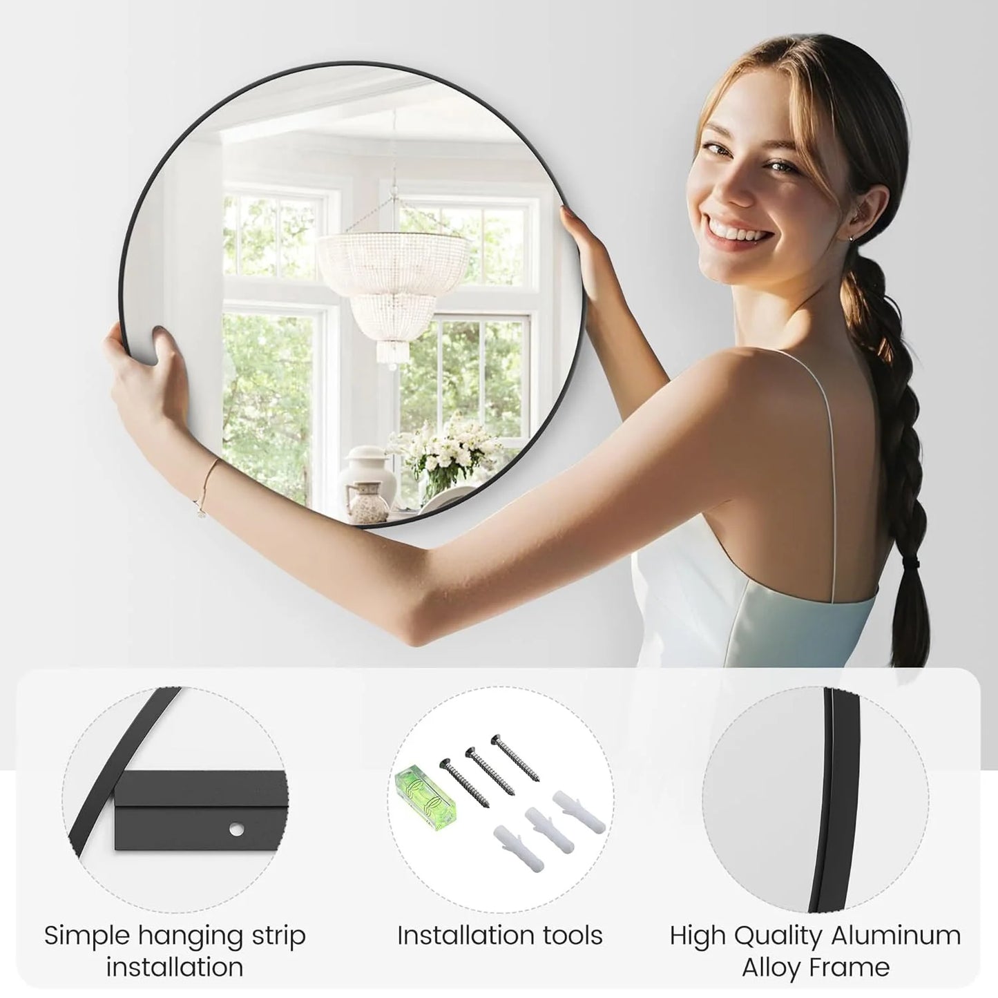 Round Wall Mirror With Metal Frame Distortion-Free For Any Room