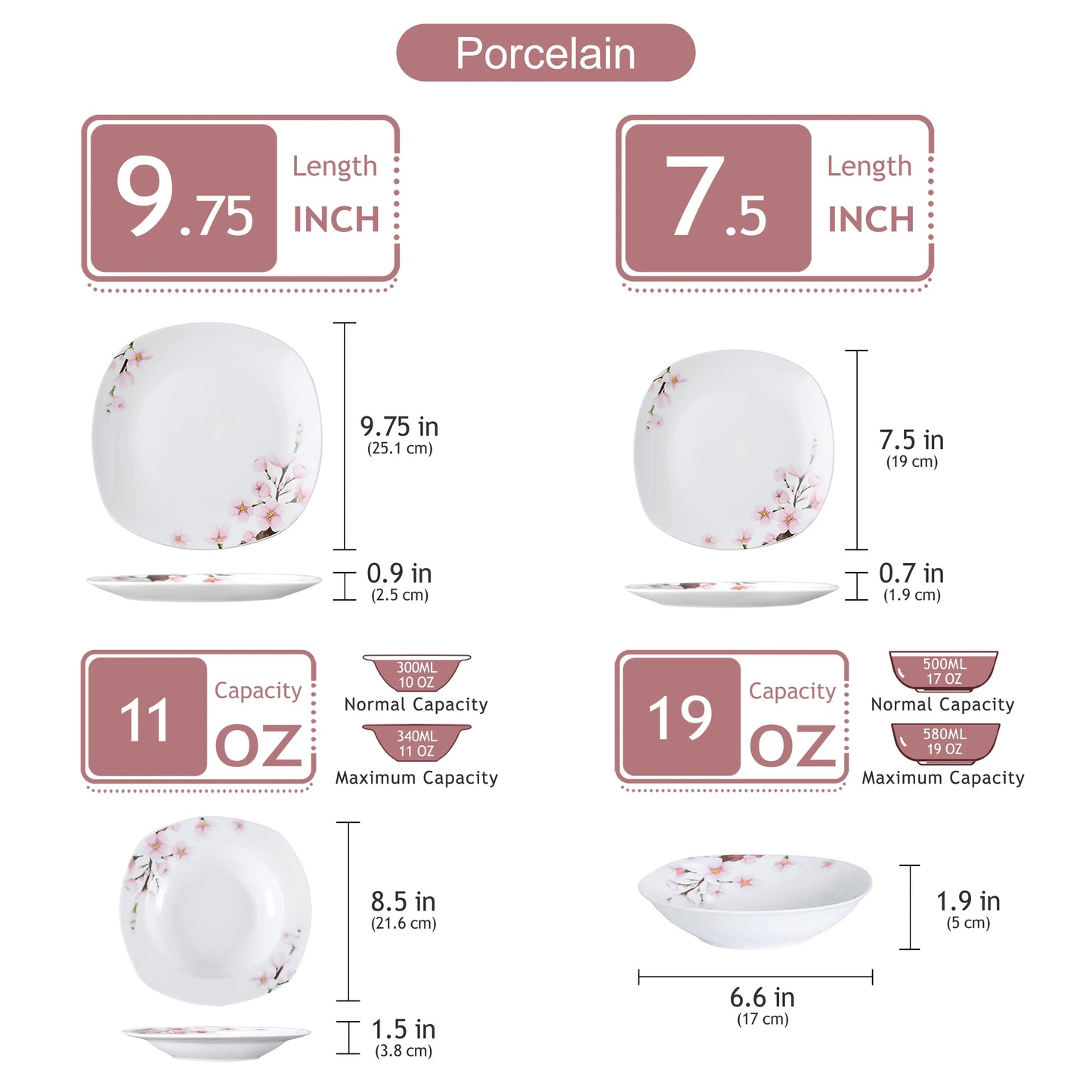 MALACASA Floral Porcelain Dinnerware Set Service For 6