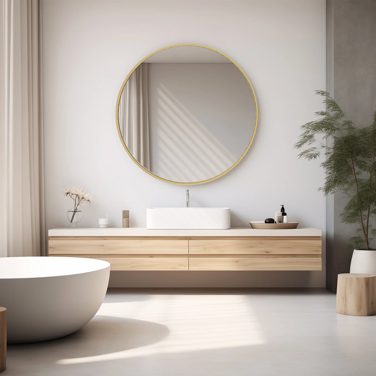 JHK Modern Round Vanity Mirror Framed Matte Metal Wall Mount