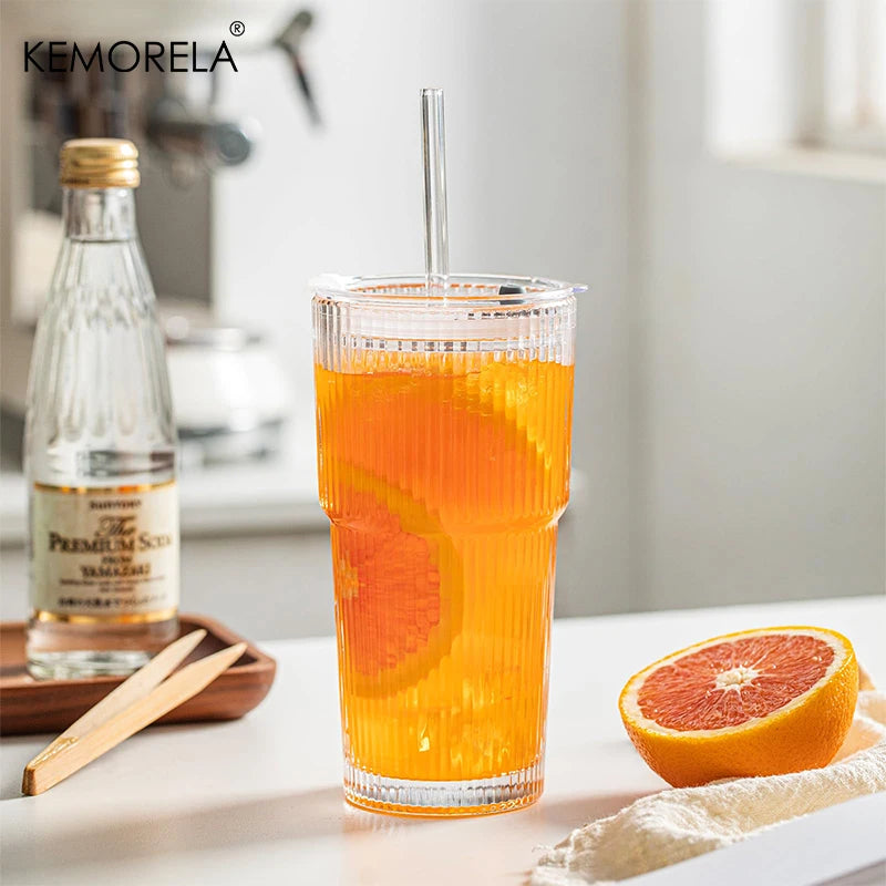 Kemorela Glass Tumblers With Lids And Straws Set Kit