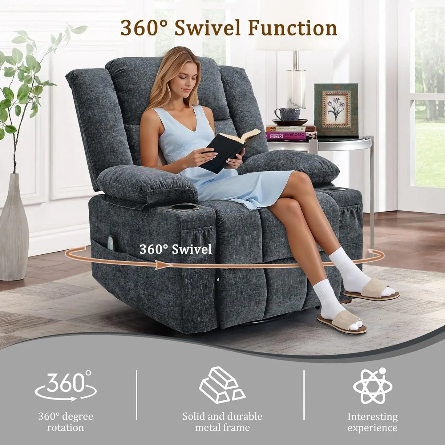 360 Degree Swivel Rocker Recliner For Adults With Massage