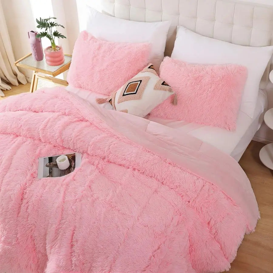 Fluffy Faux Fur Comforter Set Luxury Bedding