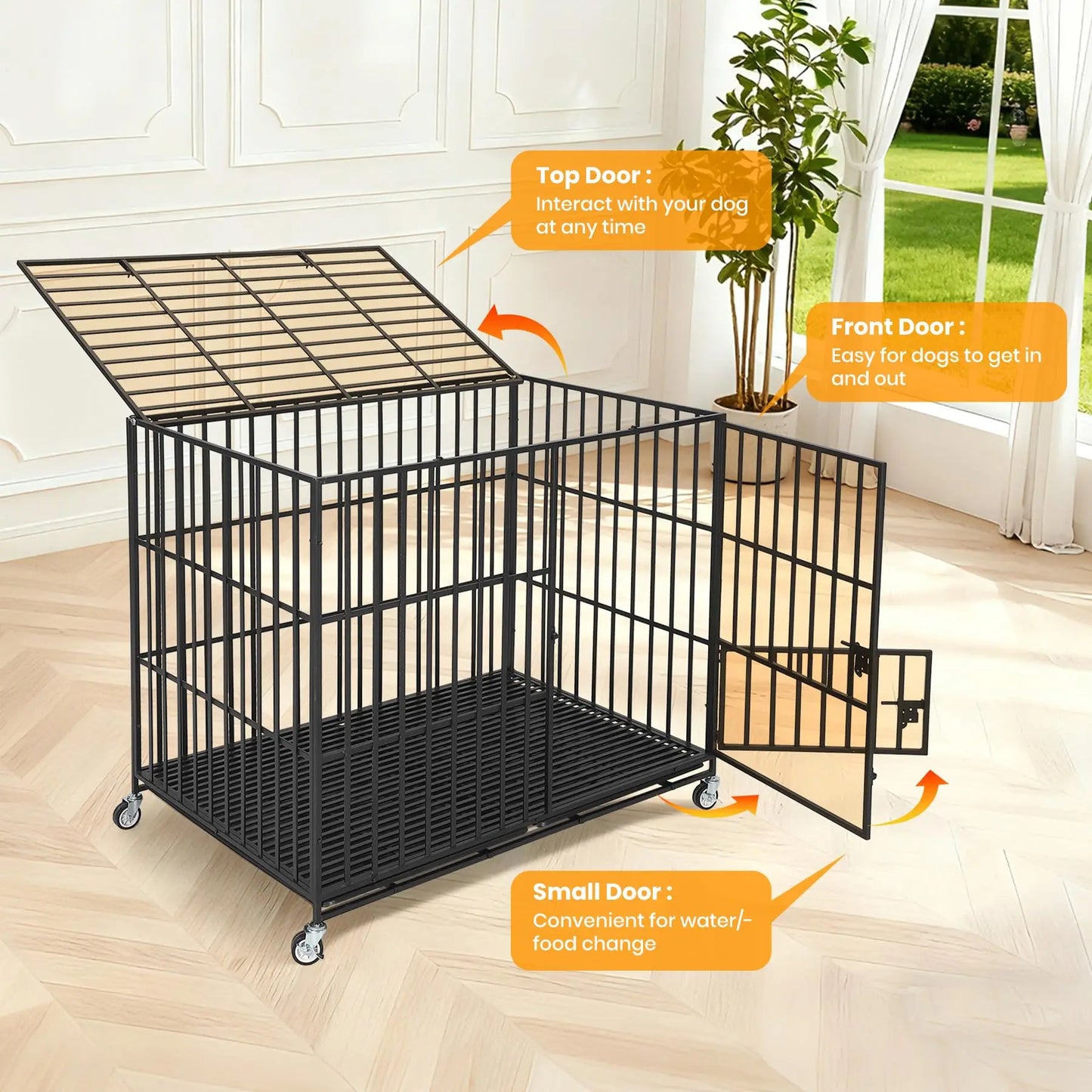 HiMISS Heavy Duty Escape-Proof Metal Dog Crate With 3-Doors