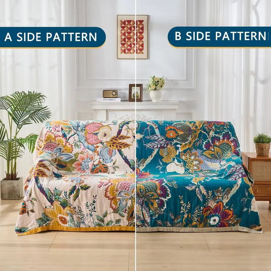 Reversible Cotton Throw Blanket Bohemian Tapestry Room Decor