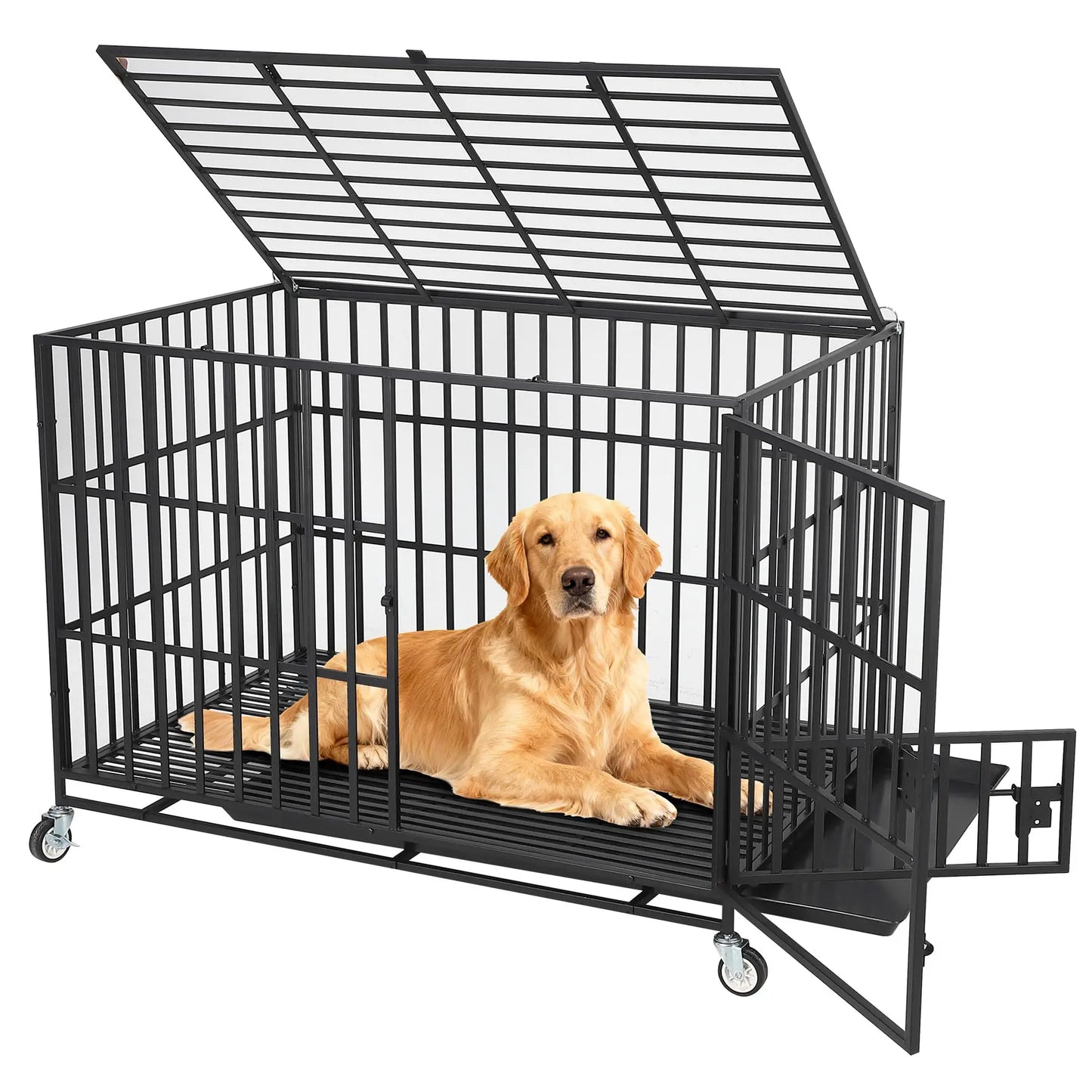 HiMISS Heavy Duty Escape-Proof Metal Dog Crate With 3-Doors