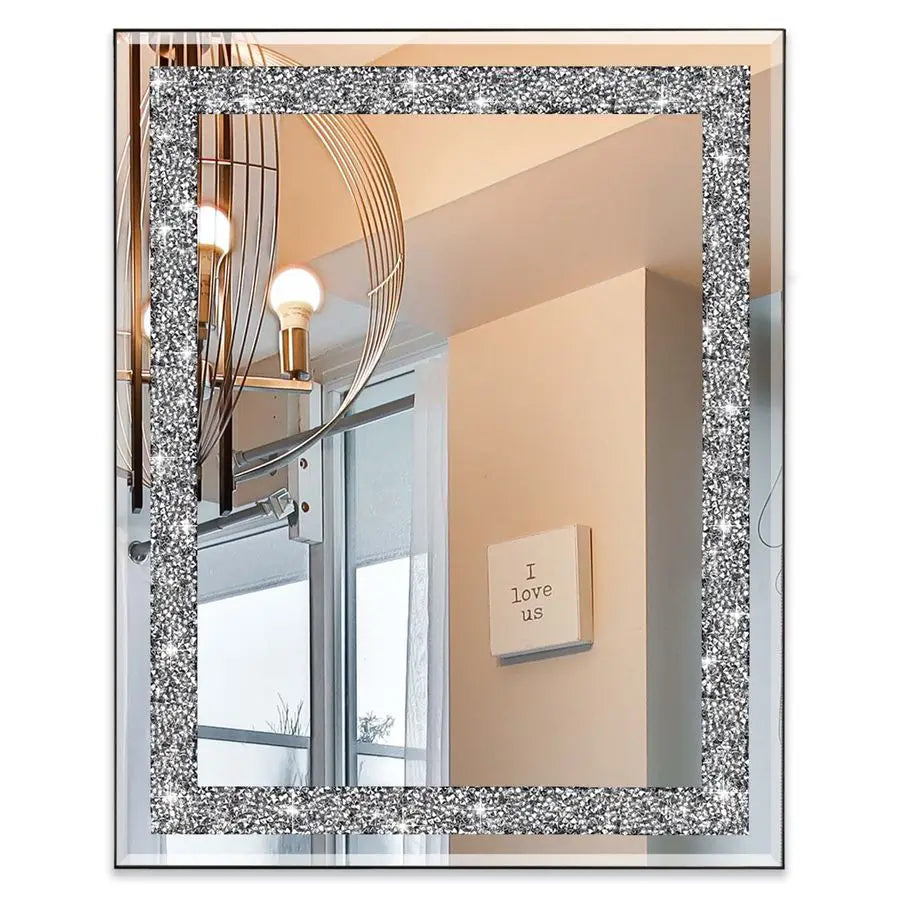 Rectangular Wall Mirror With Crystal Diamond Accents