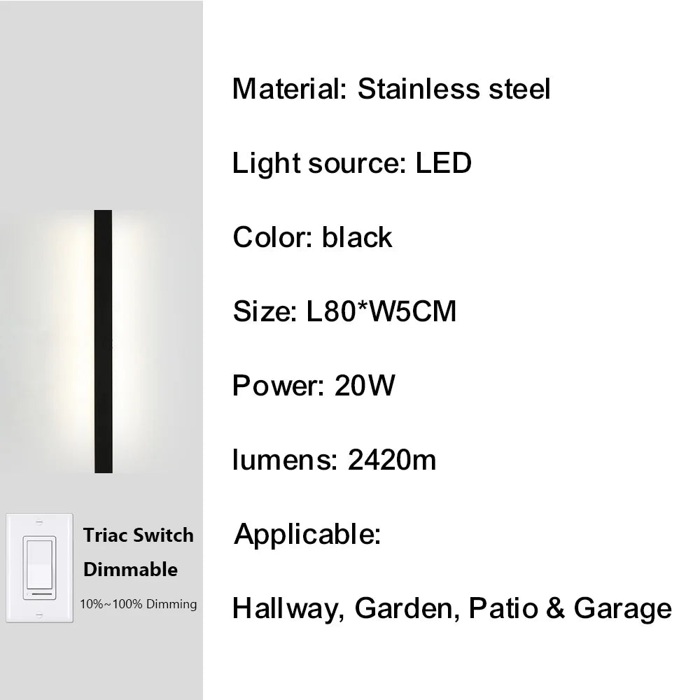 IISINUO Outdoor Porch Wall Light Stainless Steel IP67 Waterproof Dimmable