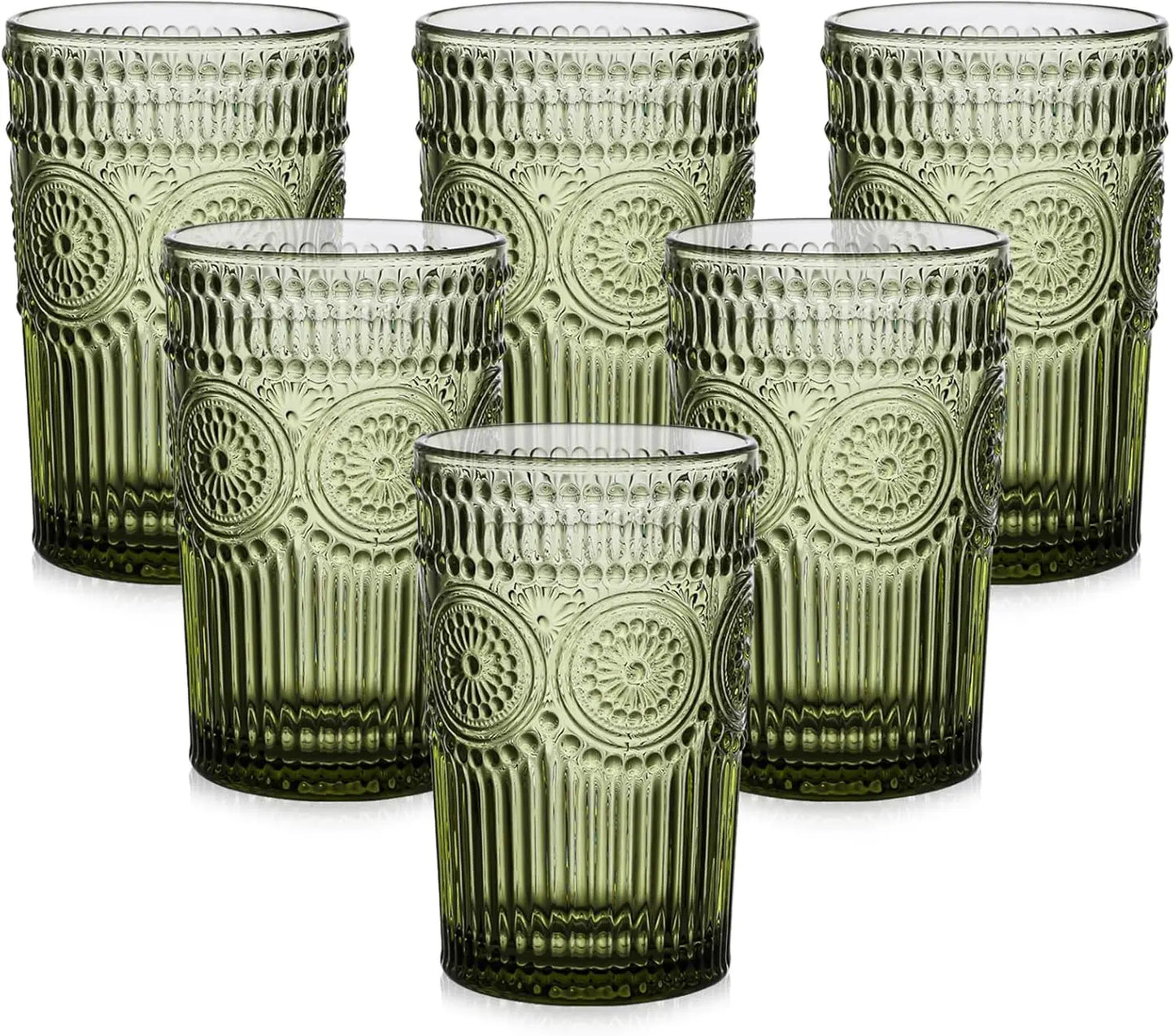 Vintage Textured Flower Glass Tumblers Set of 6 for Water and Cocktails