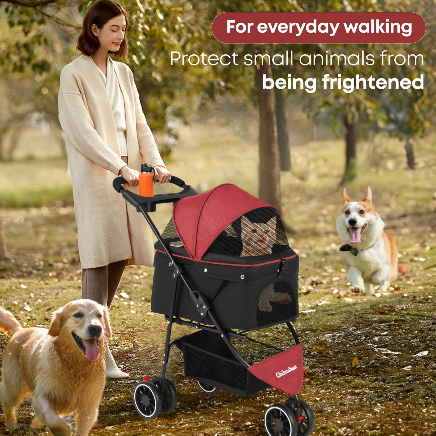 Chihuahua Foldable Pet Stroller for Cats and Dogs Three Wheels
