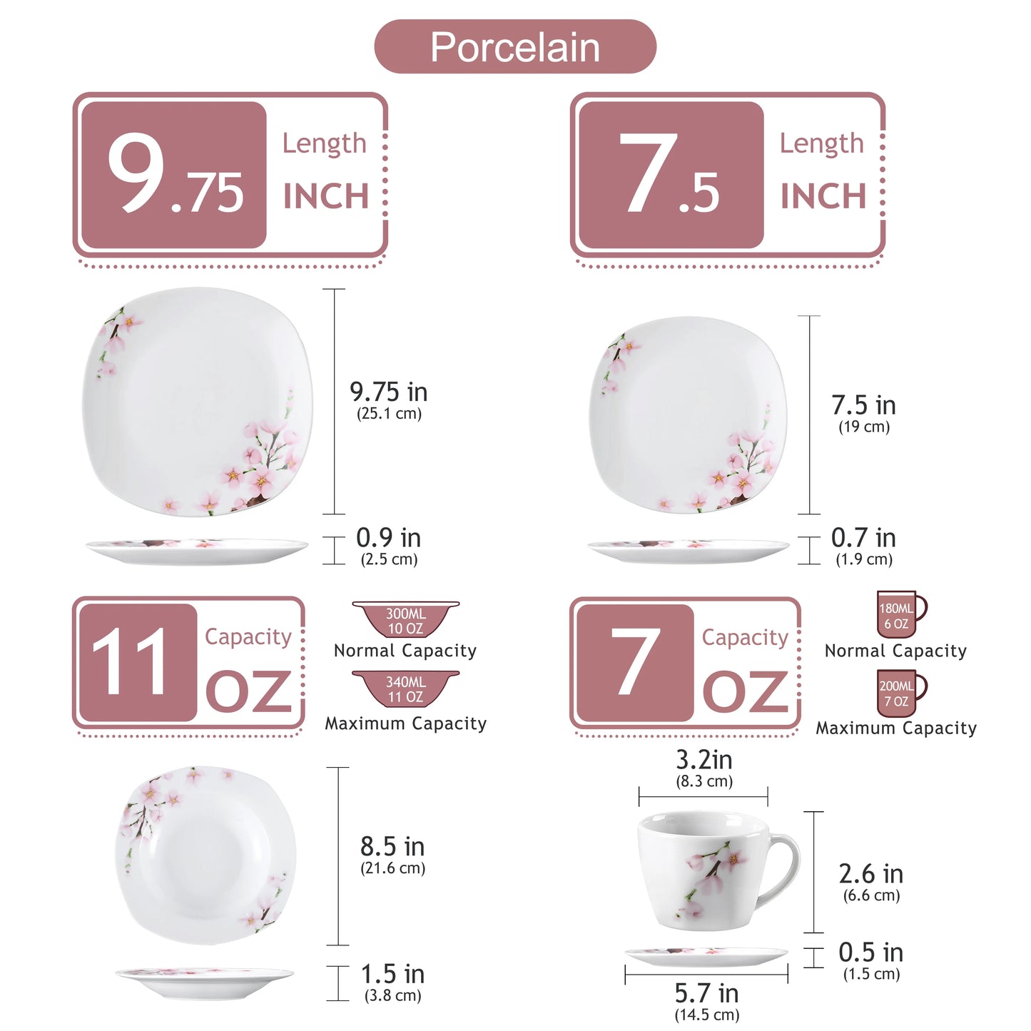 MALACASA Floral Porcelain Dinnerware Set Service For 6