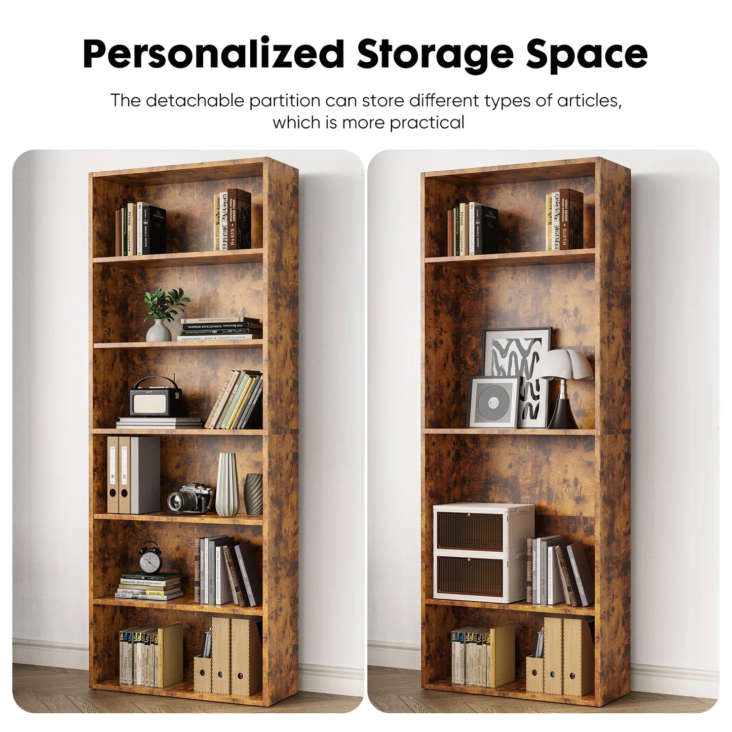 JHK 6-Tier Wooden Bookshelf Floor Standing For Living Room
