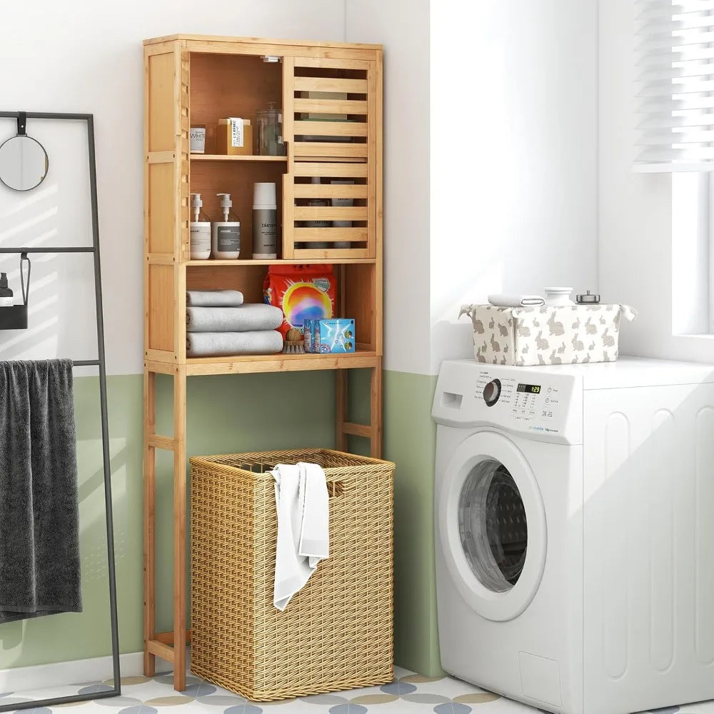 RBXC Freestanding Bamboo Over Toilet Storage Cabinet With Doors