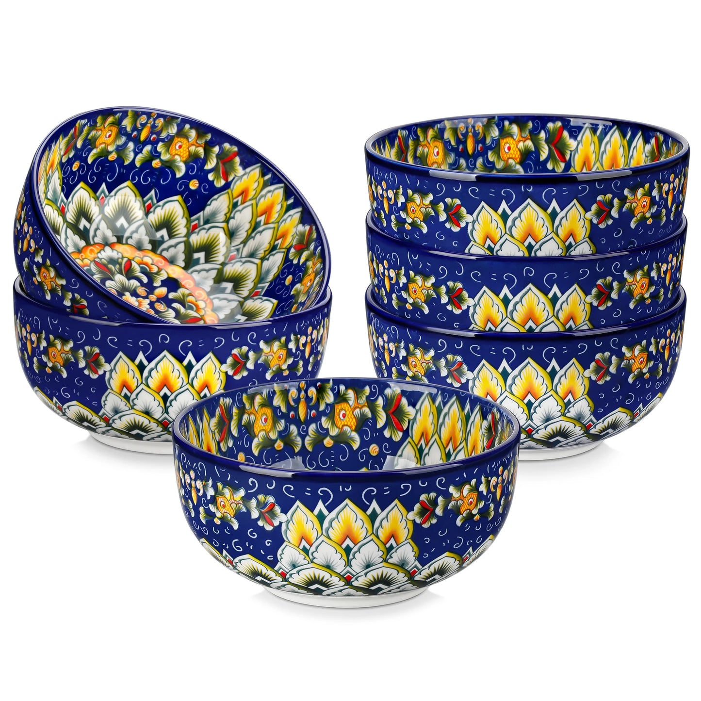 Malacasa Floral Bohemian Ceramic Porcelain Cereal Bowls Set