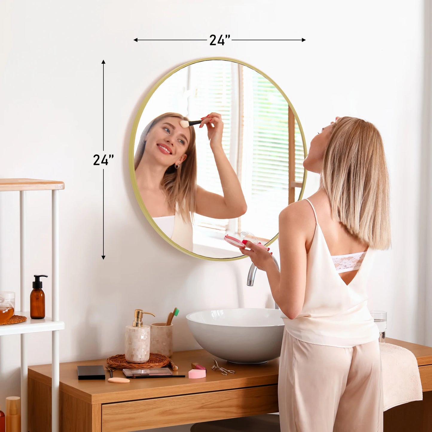 JHK Modern Round Vanity Mirror Framed Matte Metal Wall Mount