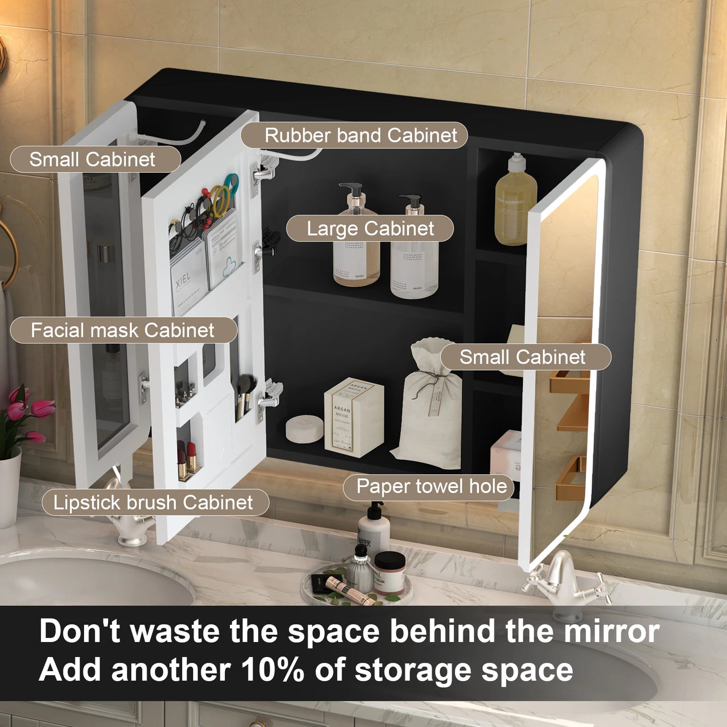 Onesaimei LED Bathroom Medicine Cabinet Mirror 2 Doors