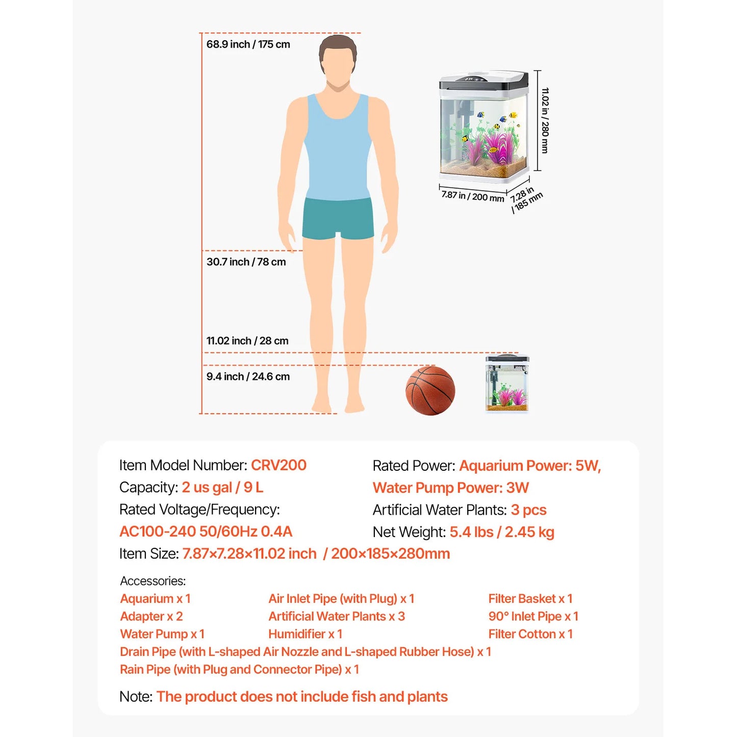 SucceBuy Aquarium Starter Tank With Adjustable 3 Color Lighting