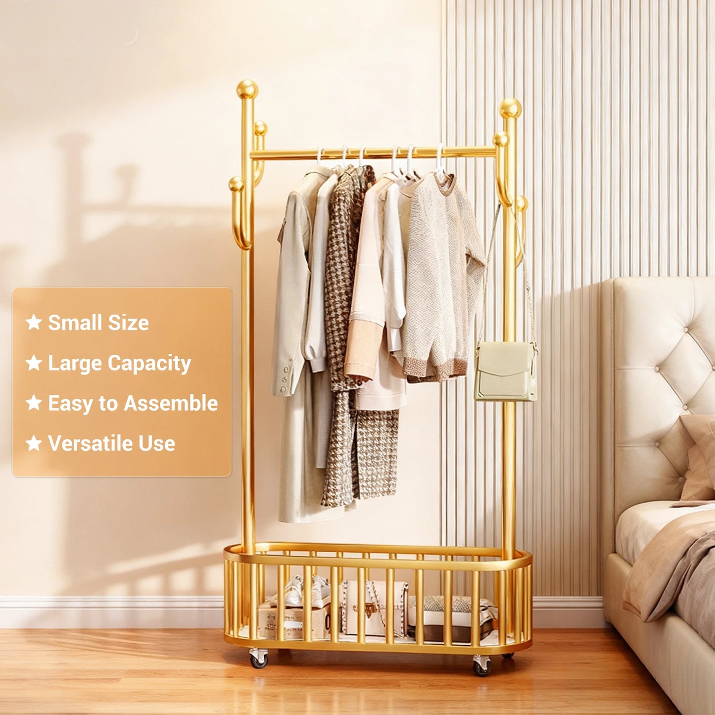 TWISTER.CK Movable Clothes Rack With Storage Basket For Coats