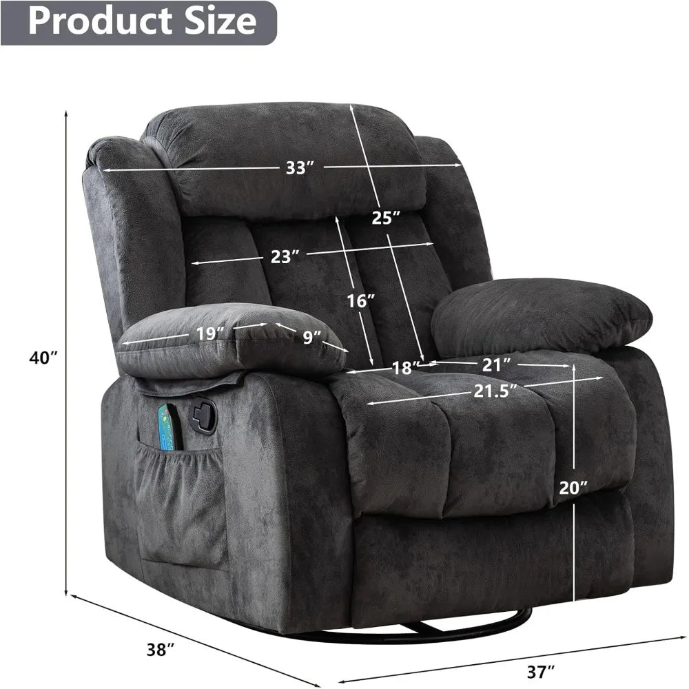 Massage Swivel Rocker Recliner Chair With Heat And Vibration