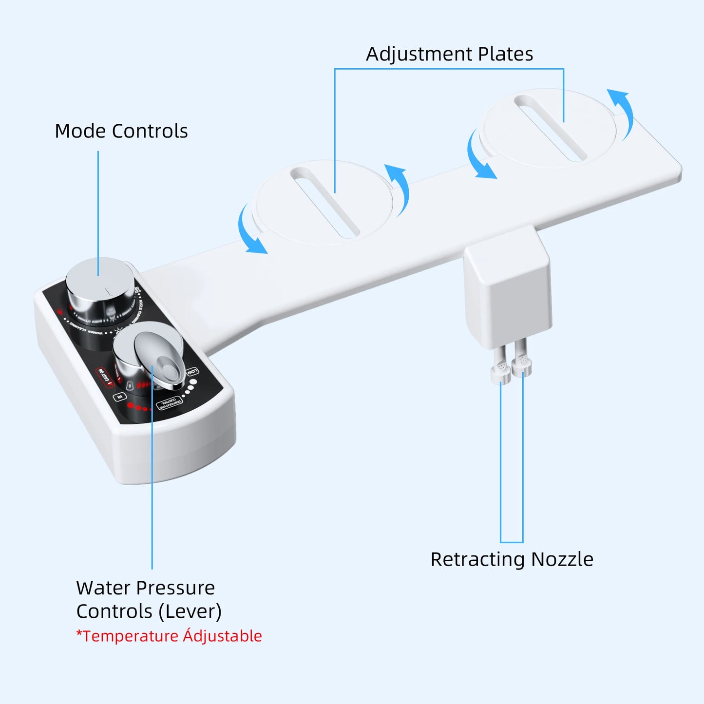 Hibbent Bidet Attachment With Hot Cold Water Spray Dual Nozzle