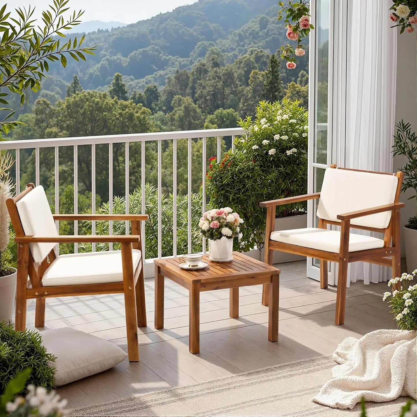 Acacia Wood Outdoor Patio Furniture Set With Coffee Table Cushions