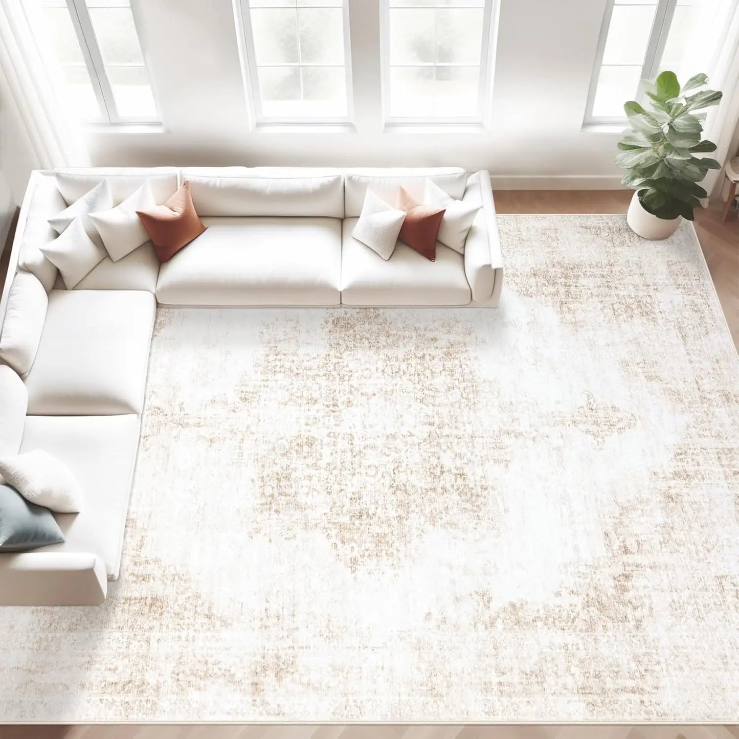 Vintage Washable Non-Slip Low-Pile Area Rug for Living Rooms