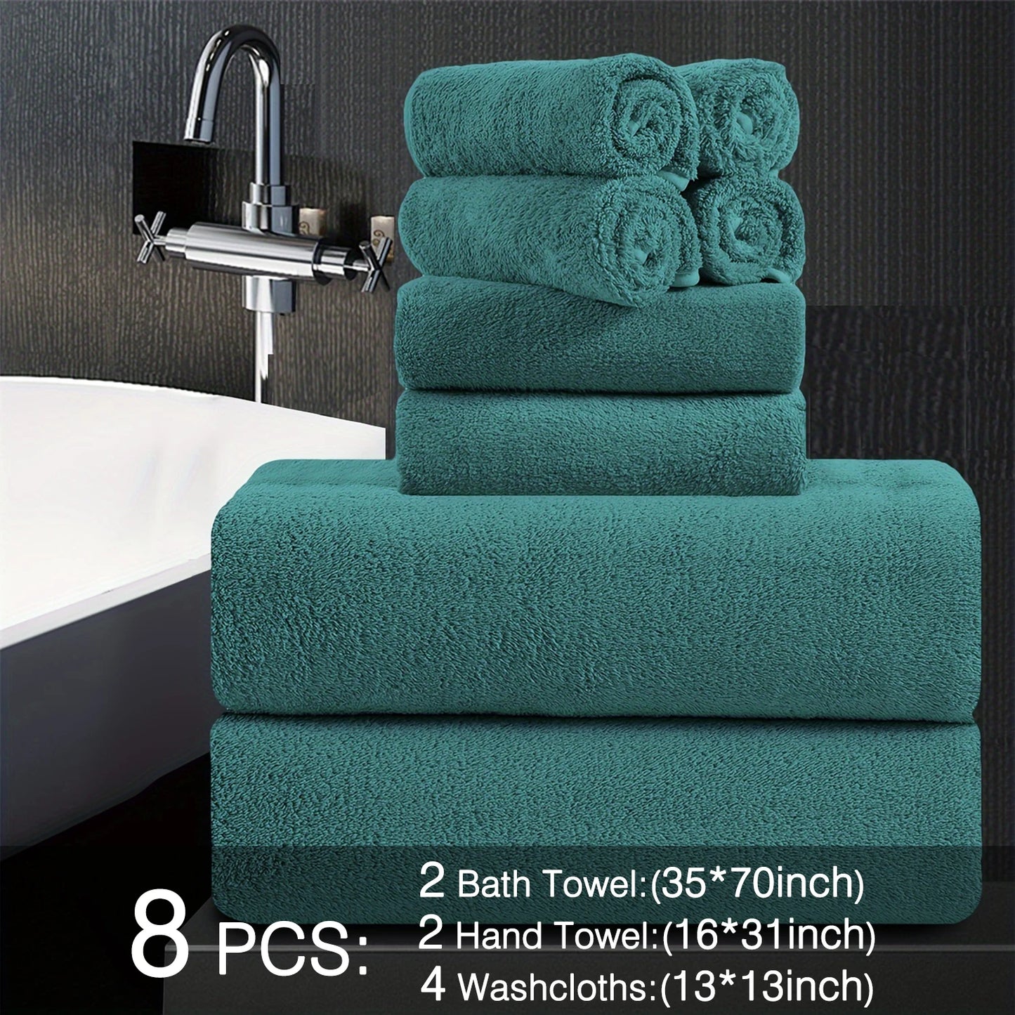 Belista Oversized Bath Towels Set Eight Piece Includes Towels Washcloths