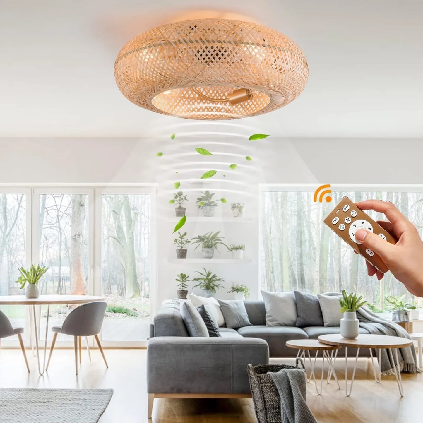 Bymaocar Boho Caged Ceiling Fan with Light and Remote