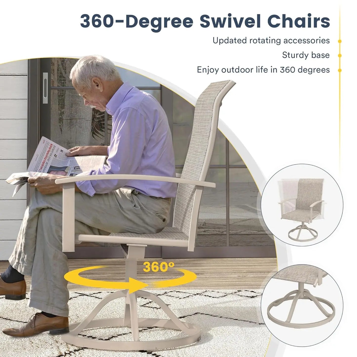 Swivel Textilene Patio Chairs Set of 4 for Lawn Garden