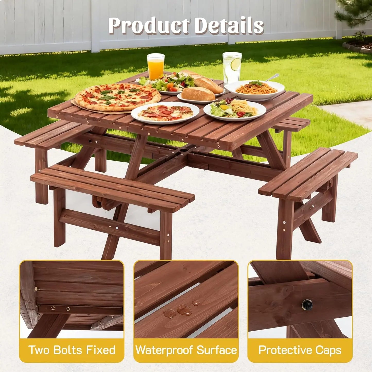 Wood Picnic Table Bench Set For Outdoor Patio Dining