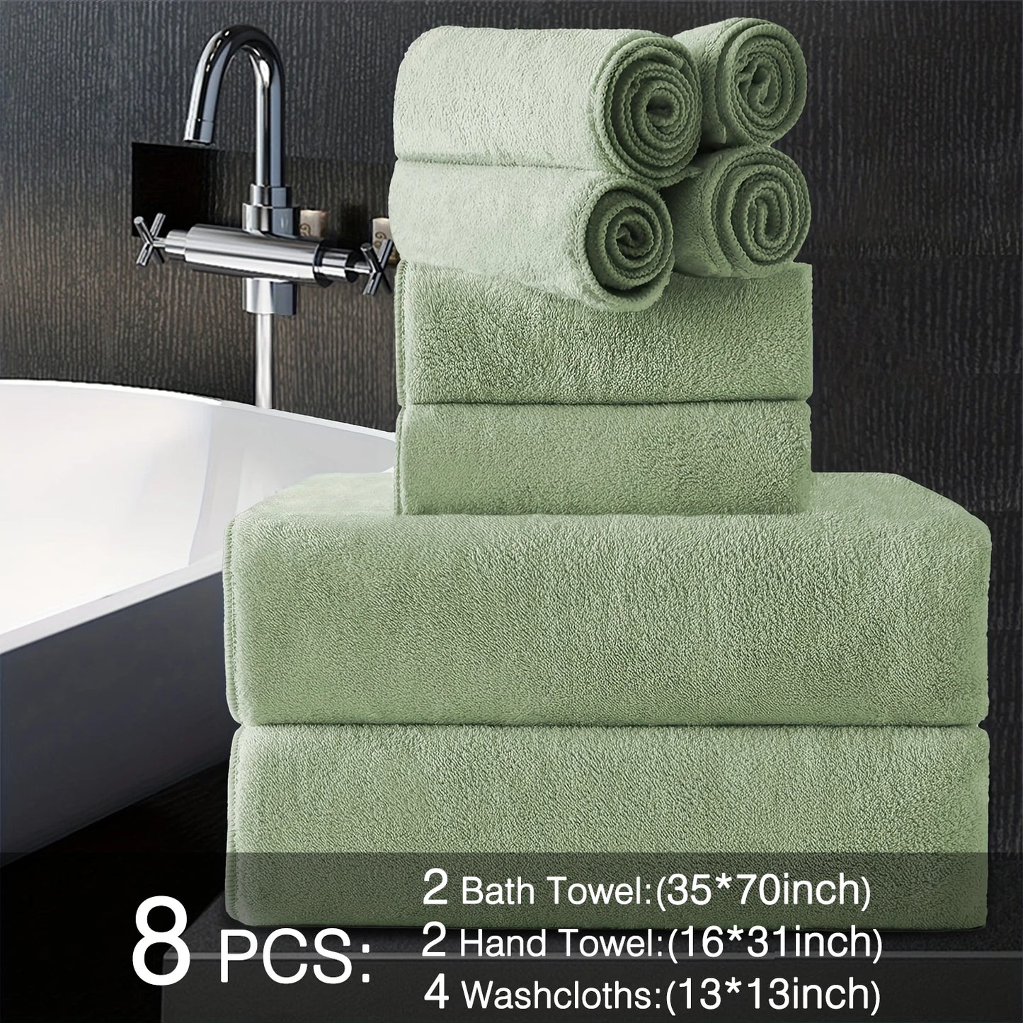 Belista Oversized Bath Towels Set Eight Piece Includes Towels Washcloths