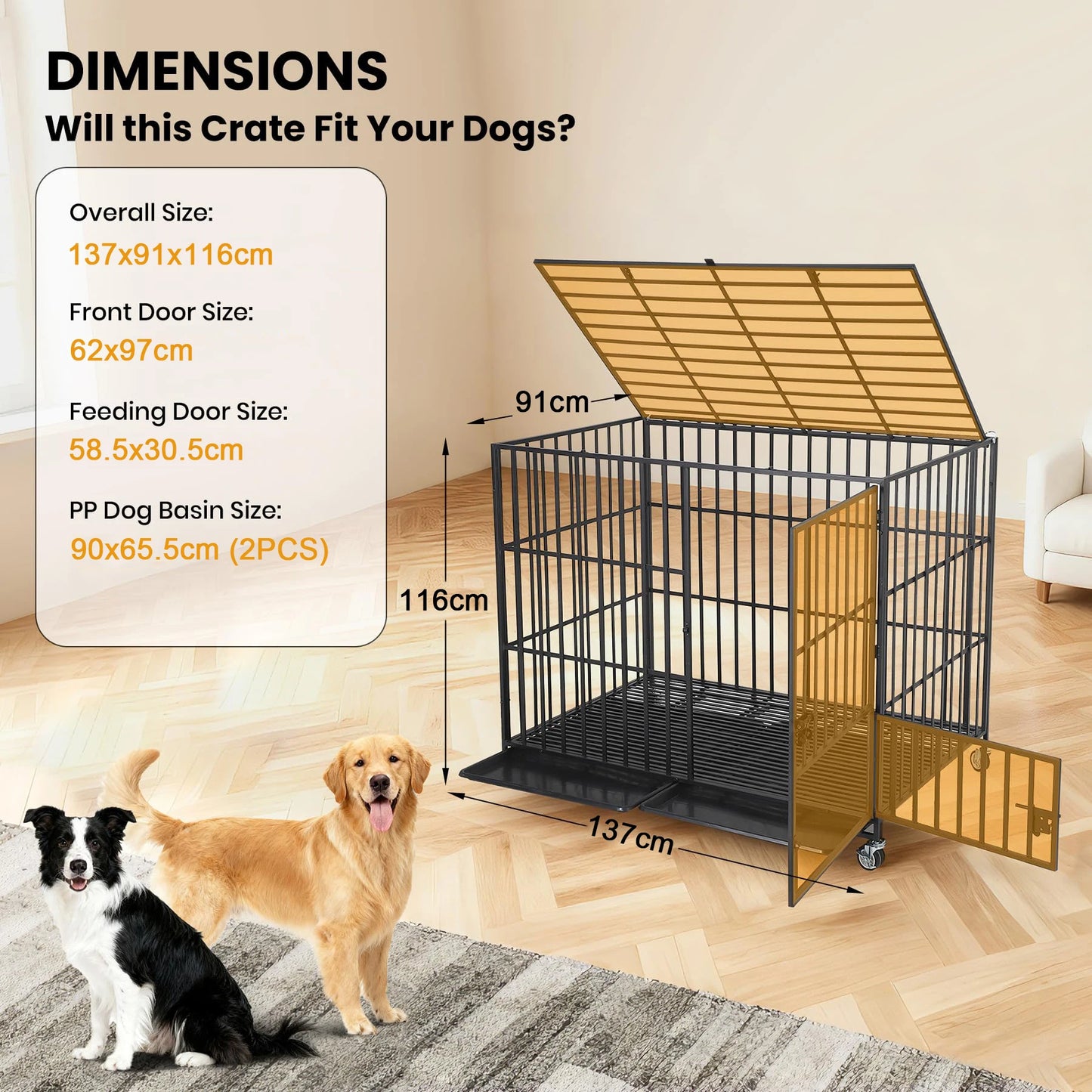 HiMISS Heavy Duty Escape-Proof Metal Dog Crate With 3-Doors