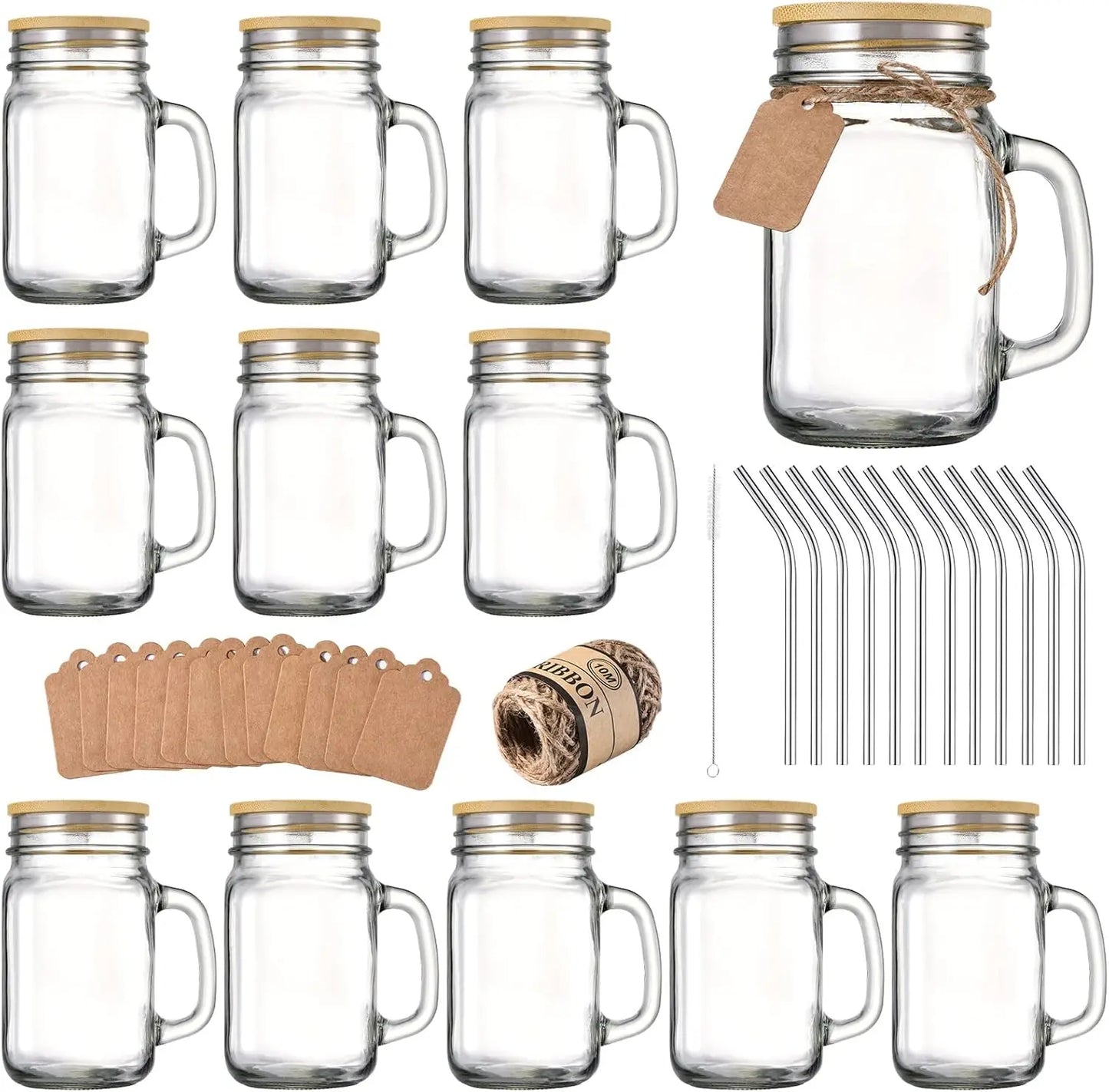 Mason Jars With Handle Glass Cups With Lids And Straws Set Of 12