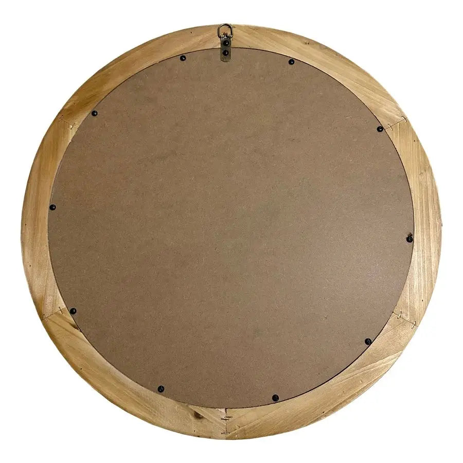 Round Beaded Wood Wall Mirror for Living Room and Entryway