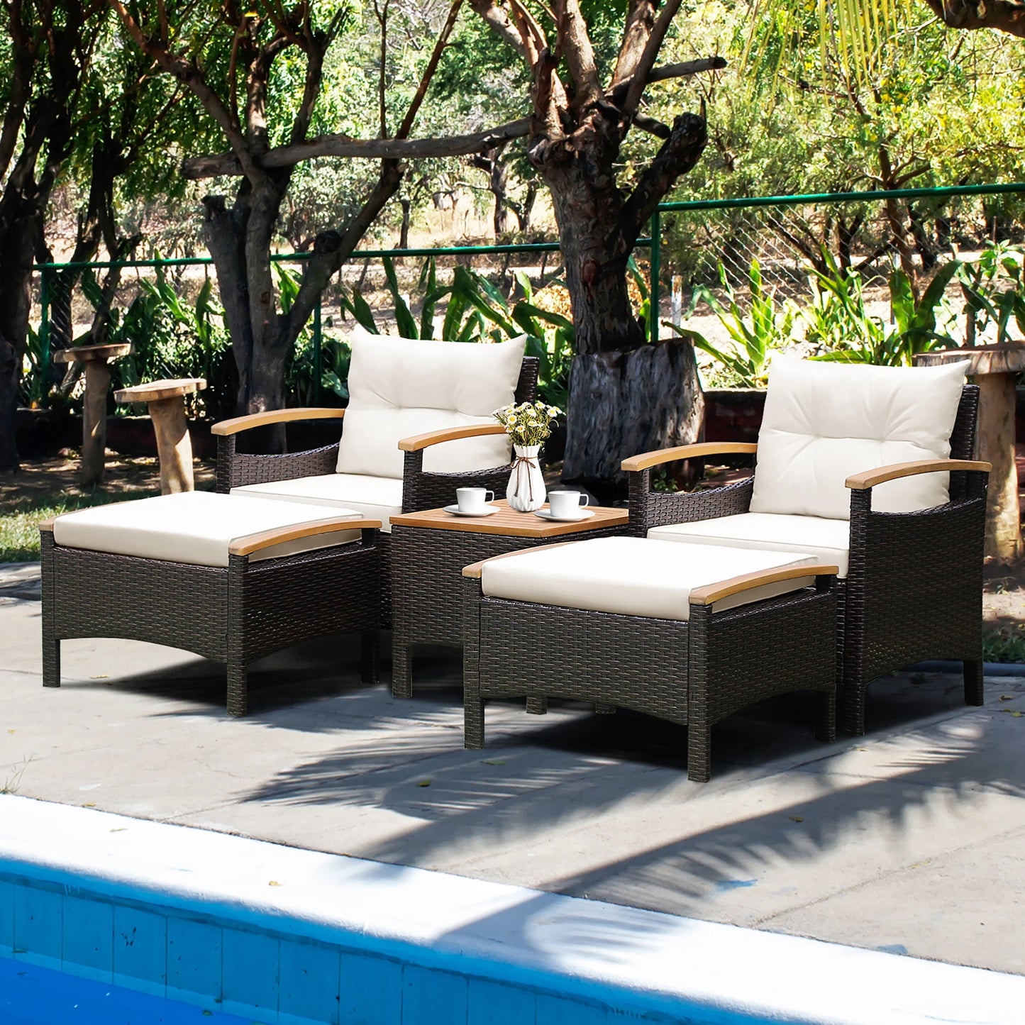 HOMASIS 5-Piece Patio Rattan Furniture Set With Cushioned Sofas And Table