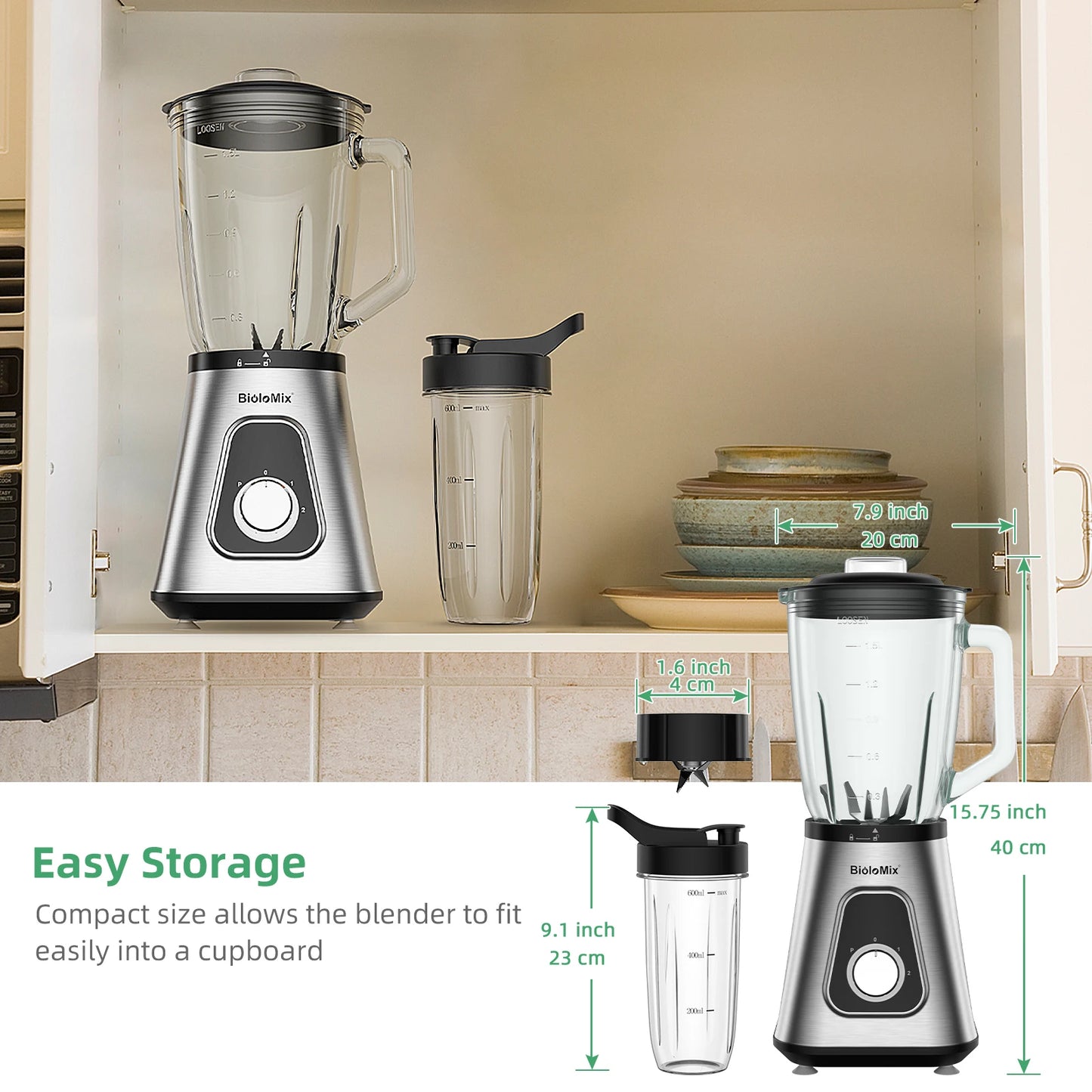 Biolomix 1300W Blender With 1.5L Glass Jar For Frozen Drinks