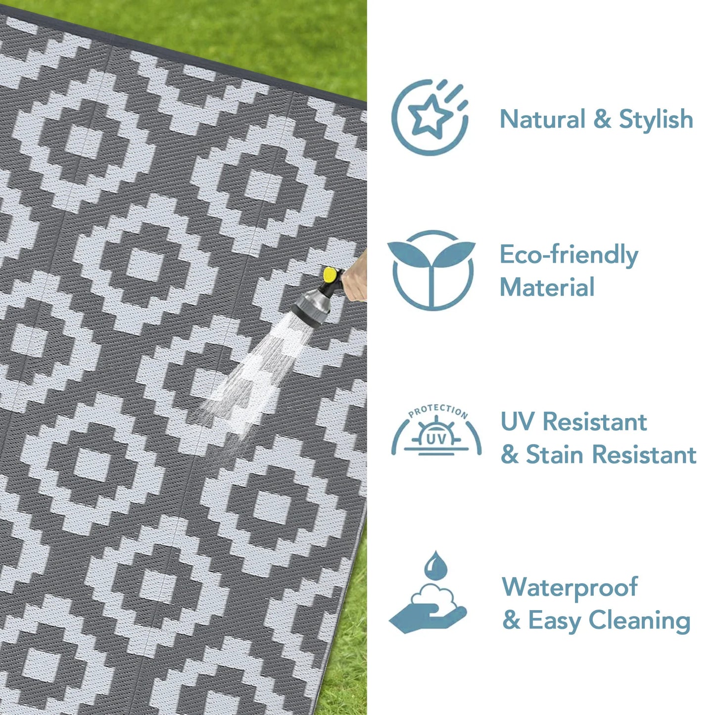 StudysetCN Outdoor Geometric Waterproof Reversible Plastic Straw Rug