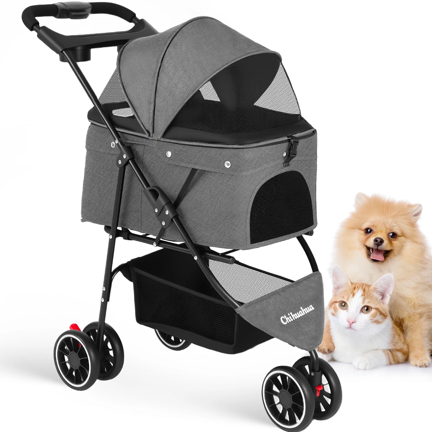 Chihuahua Foldable Pet Stroller for Cats and Dogs Three Wheels