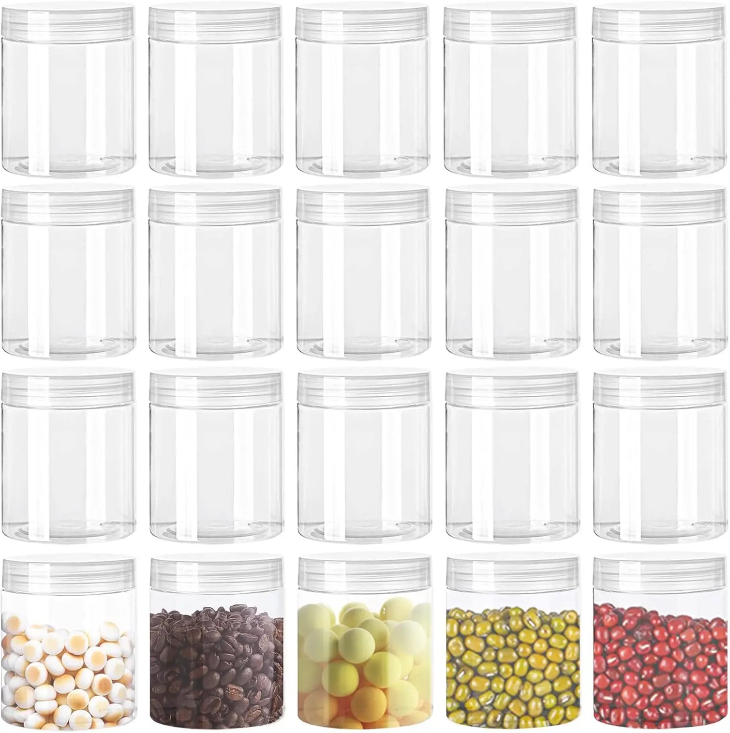 20 Pack Clear Plastic Jars With Lids Wide Mouth Storage Containers